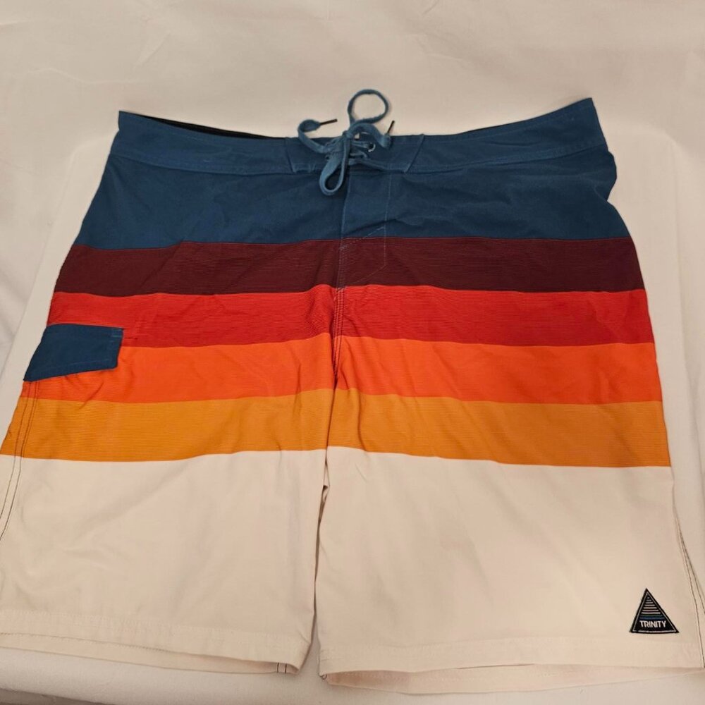 Trinity Boardshorts Size 40 – Tropical Striped Swim Trunks – Beach Surf Shorts
